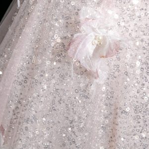 Pink Tulle Sequins Long Prom Dress, A-Line Off the Shoulder Party Dress viviyshop.com