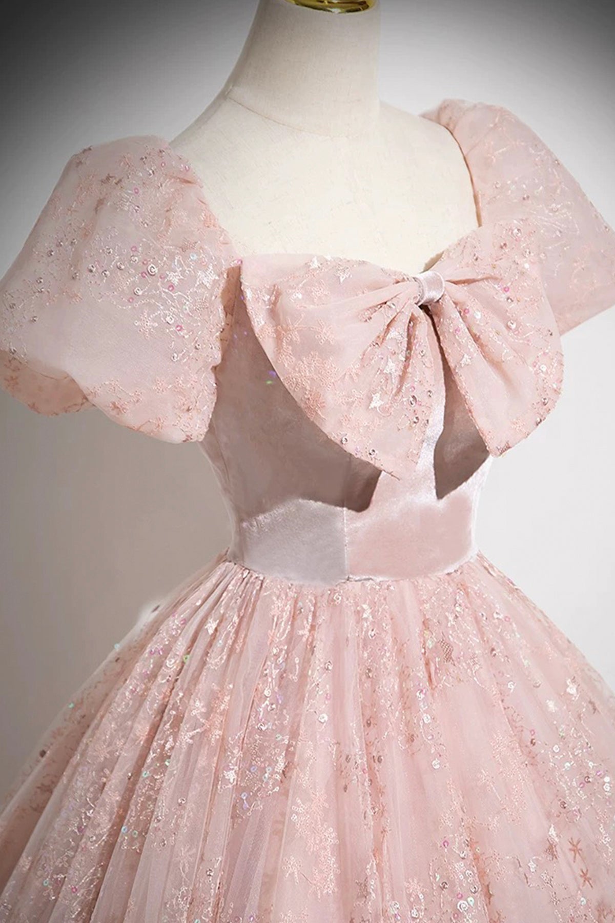 Pink Tulle Sequins Long Prom Dress, Beautiful A-Line Party Dress viviyshop.com