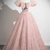 Pink Tulle Sequins Long Prom Dress, Beautiful A-Line Party Dress viviyshop.com